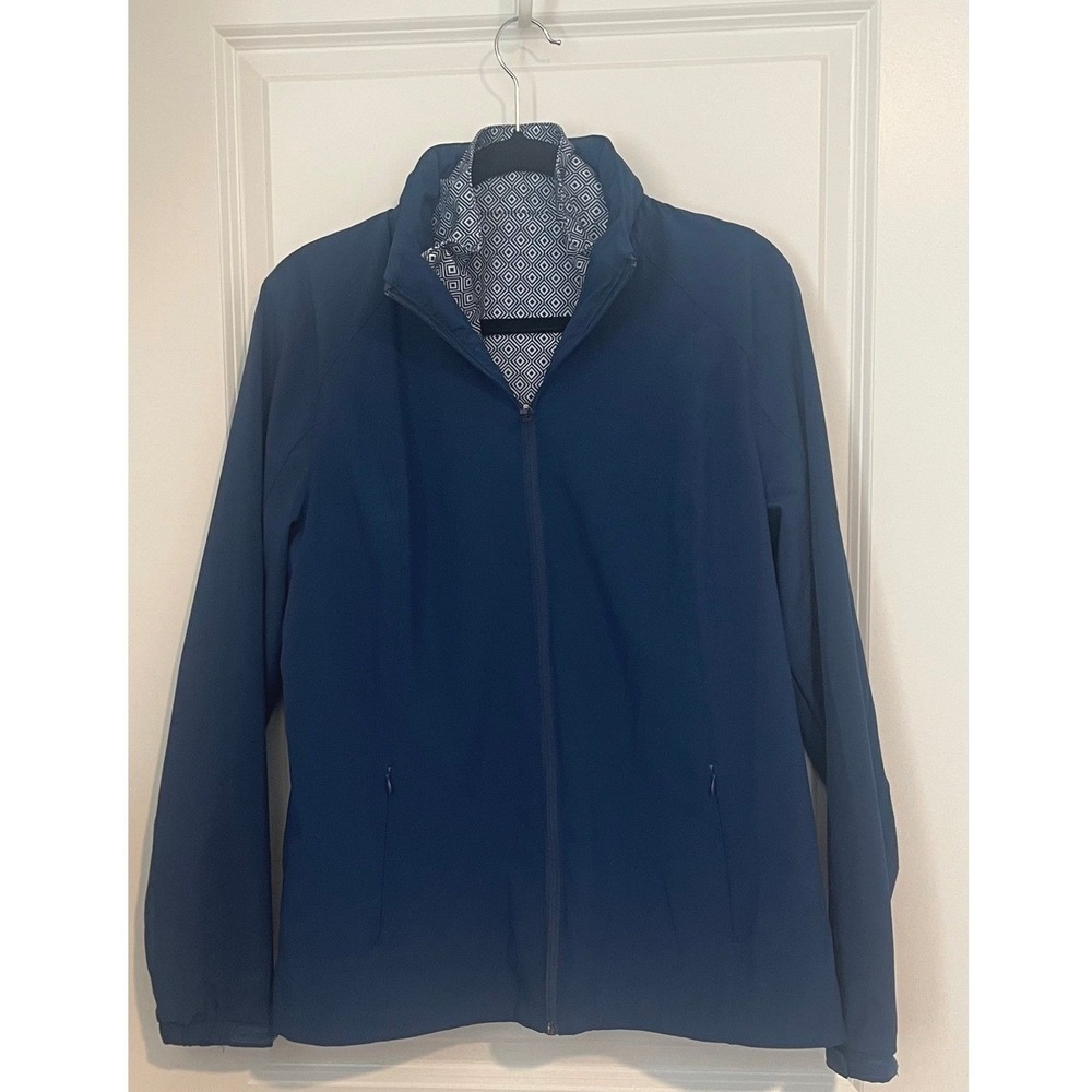 Lady Hagen Womens Large Blue Zip Up Jacket With Geometric Pattern Lining Golf